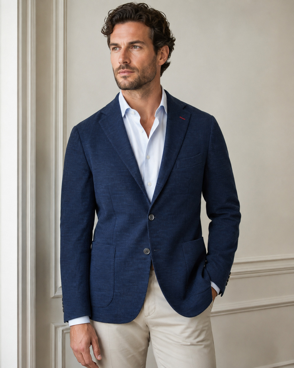Mens Angelico Italy Fabric Blend Woven BluJacket Blue Blazer Sport Coat 44R